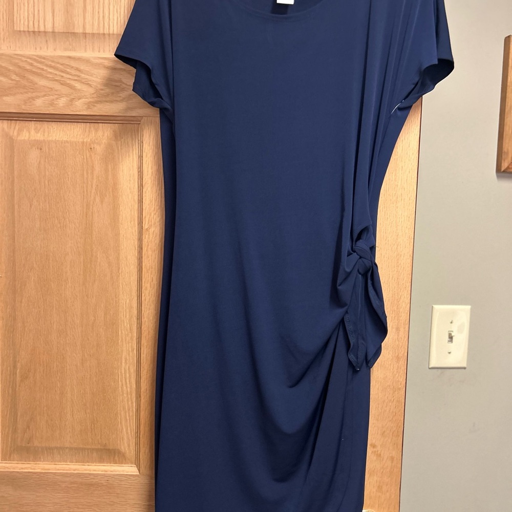 Robbie Bee Blue Ruched Sheath Dress Short Sleeve